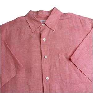 VTG Brooks Brothers 346 Linen Shirt Large Short Sleeve Button Down Salmon Pink